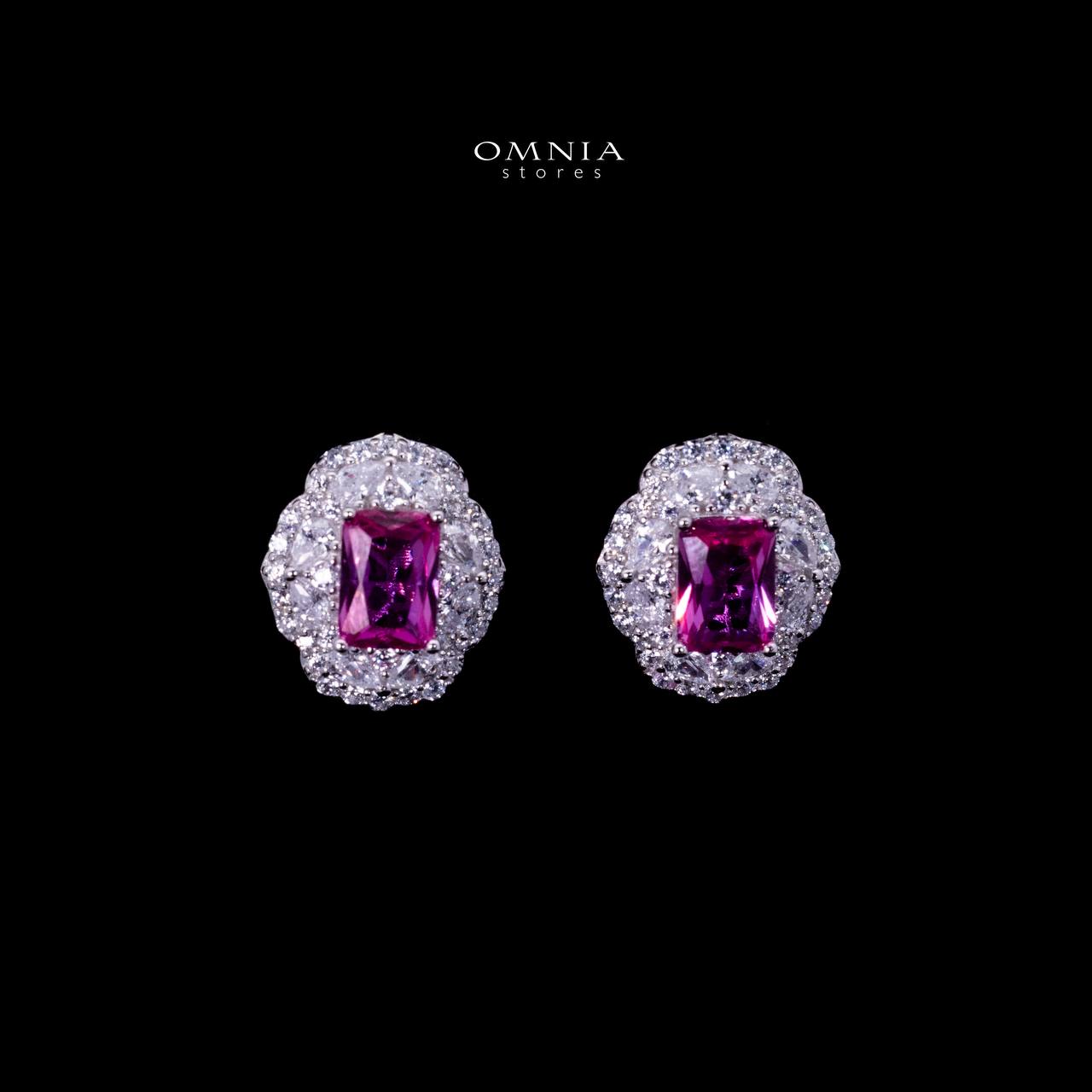 Omnia Raeya Purple Silver Stud Earrings in 925 Silver with High Quality Simulated Diamonds