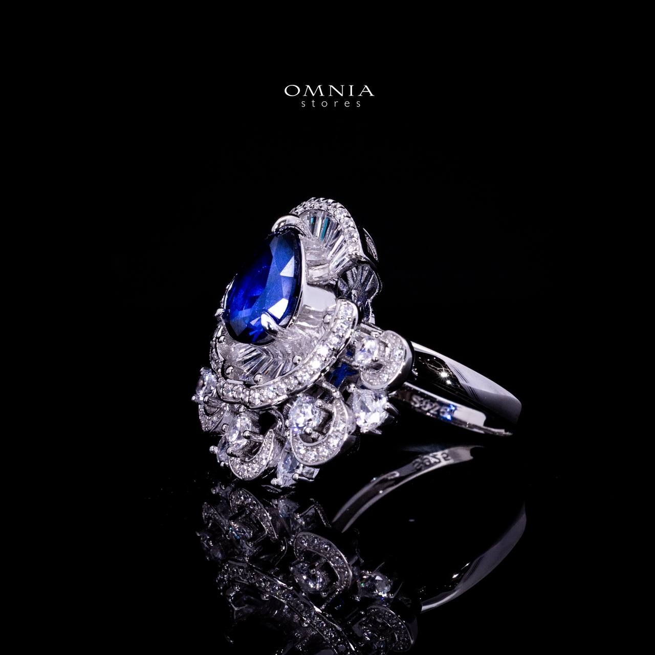 Omnia Aleyna Royal Blue Stone Silver RIng in 925 Silver with High Quality Simulated Diamonds