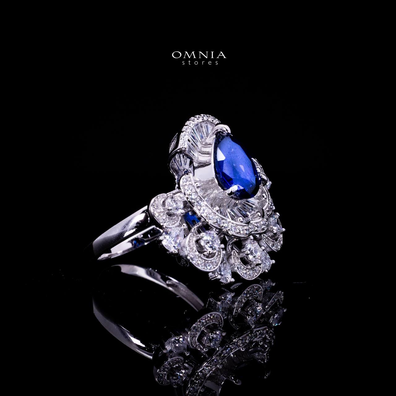 Omnia Aleyna Royal Blue Stone Silver RIng in 925 Silver with High Quality Simulated Diamonds