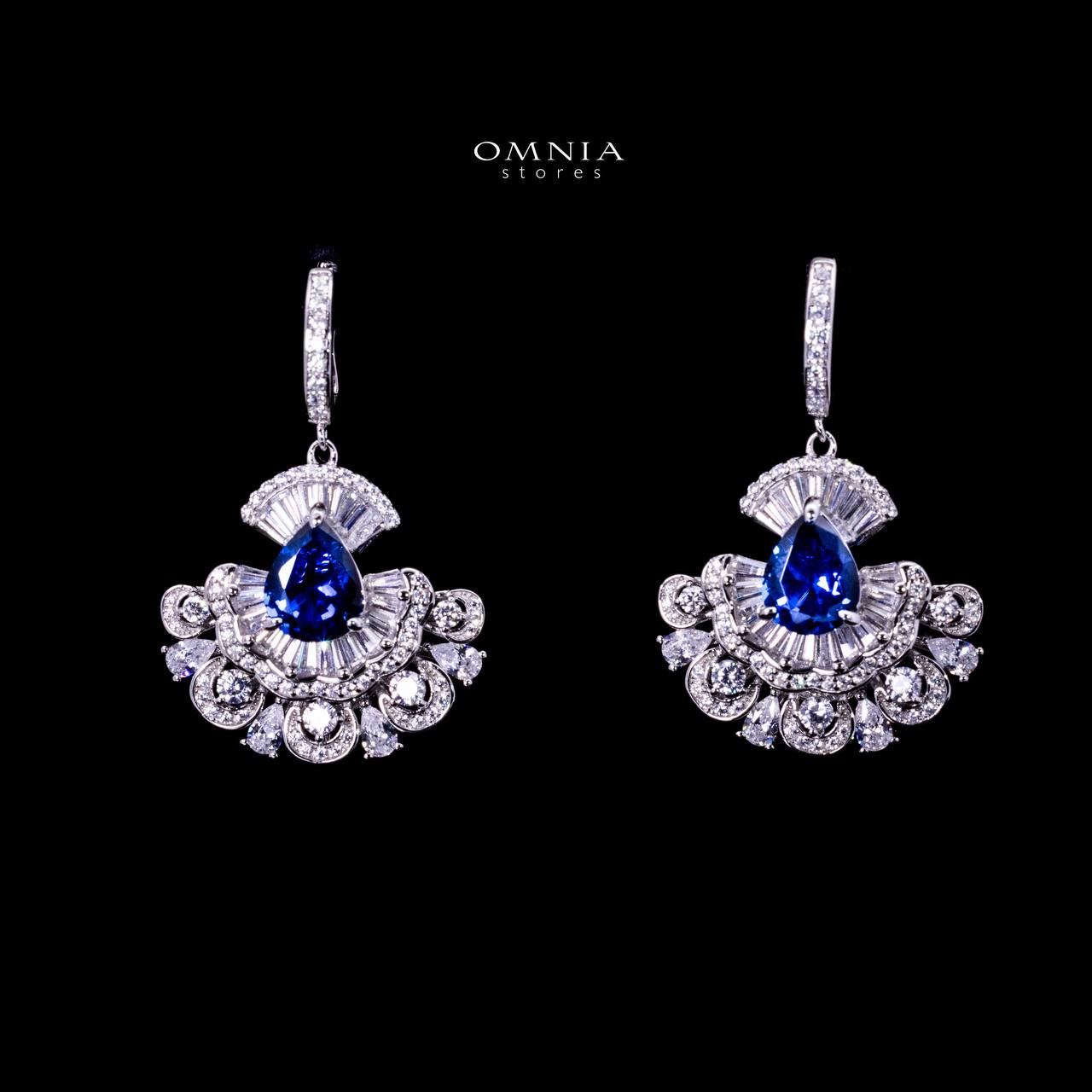 Omnia Aleyna Royal Blue Stone Silver Drop Earrings in 925 Silver with High Quality Simulated Diamonds