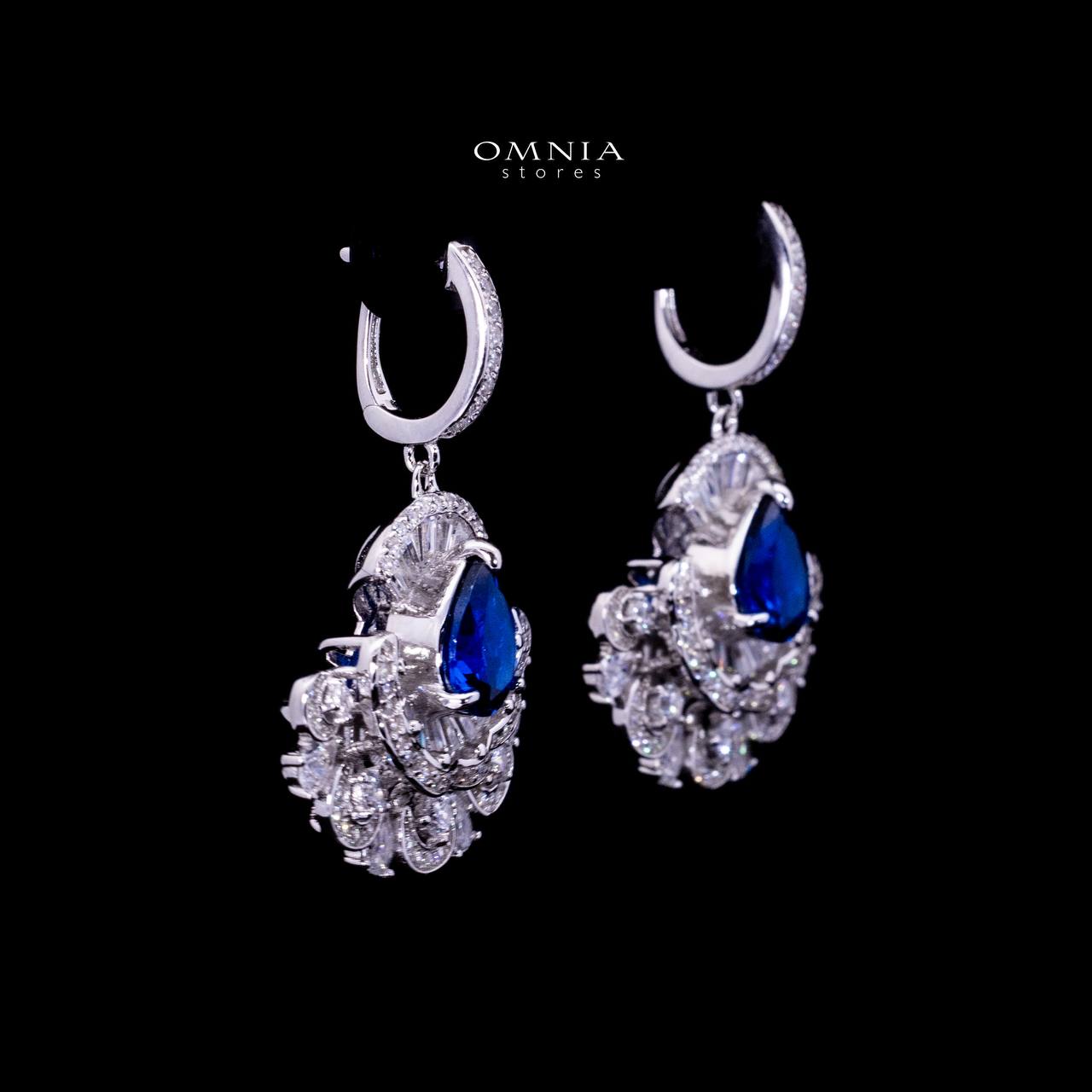 Omnia Aleyna Royal Blue Stone Silver Drop Earrings in 925 Silver with High Quality Simulated Diamonds