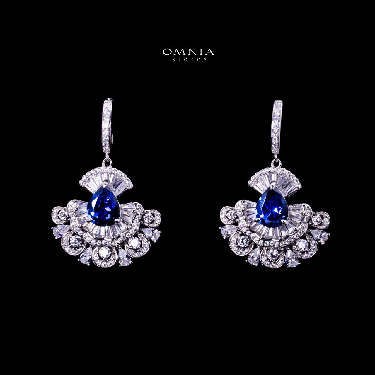 Omnia Aleyna Royal Blue Stone Silver Drop Earrings in 925 Silver with High Quality Simulated Diamonds