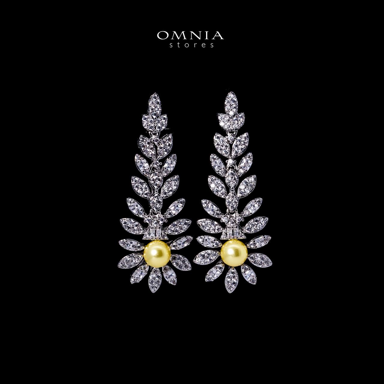 Omnia Shaika White in Golden Pearl Luxury Bridal Full Set in High Quality Zircon Stone Rhodium Plated