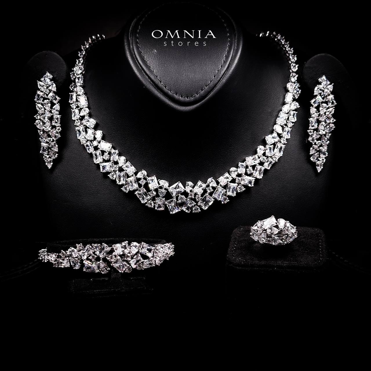 Omnia Anastasia White Luxury Bridal Full Set in High Quality Zircon Stone in Rhodium Plated