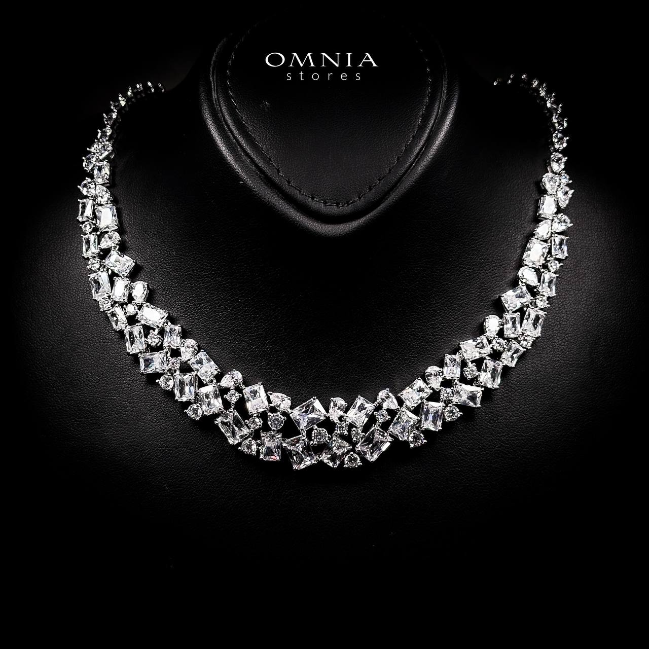 Omnia Anastasia White Luxury Bridal Full Set in High Quality Zircon Stone in Rhodium Plated