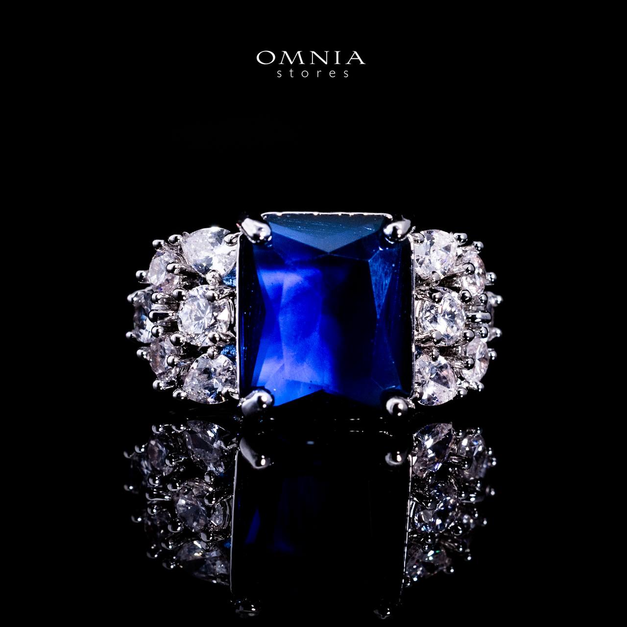 Omnia Charlotte Blue Luxry Bridal Full Set with Emerald and Pear-Cut High-Quality Simulated Diamonds Rhodium Plated