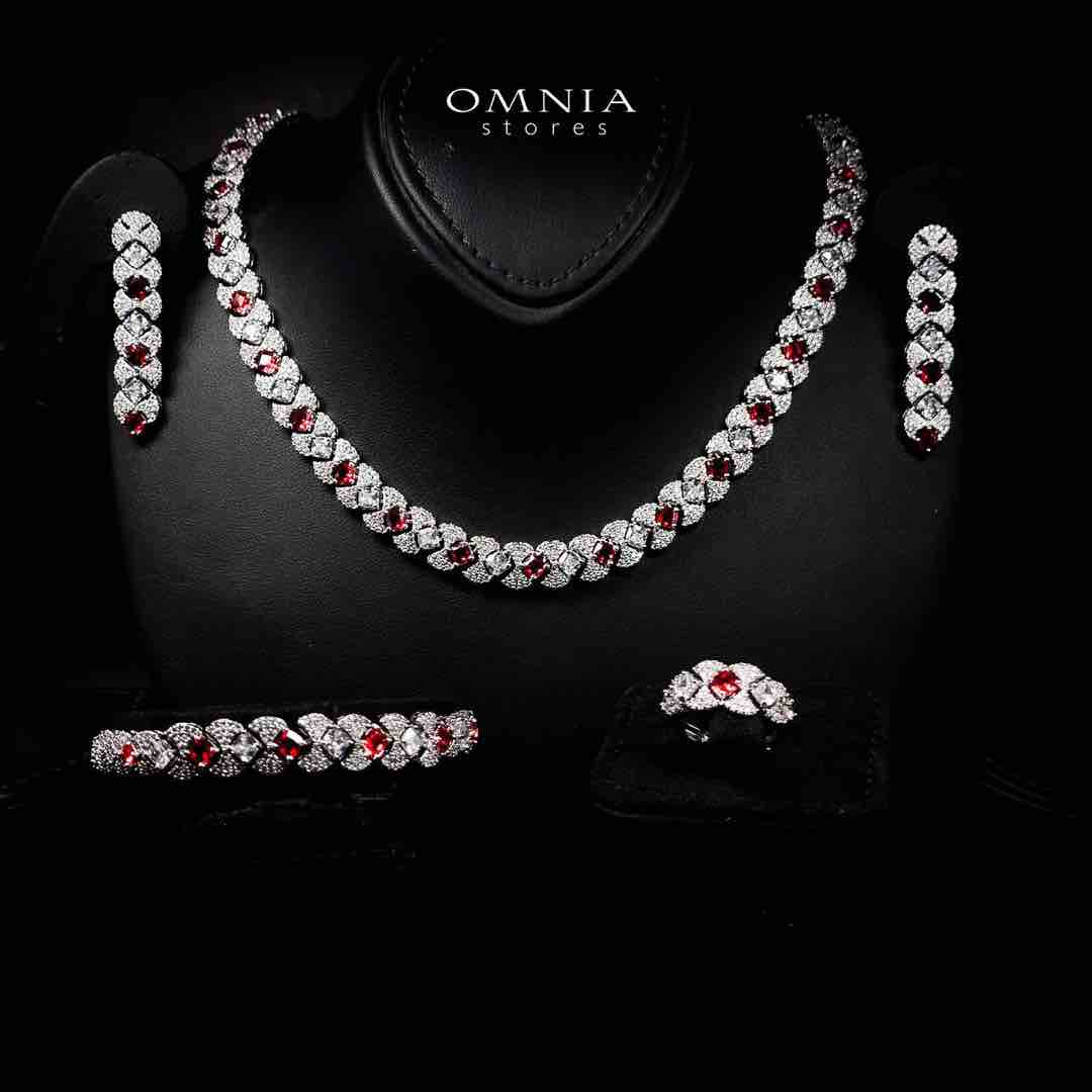 Omnia Layan Red Bridal Full Set in High-Quality Zircon Stone Rhodium Plated - OMNIASTORES UAE