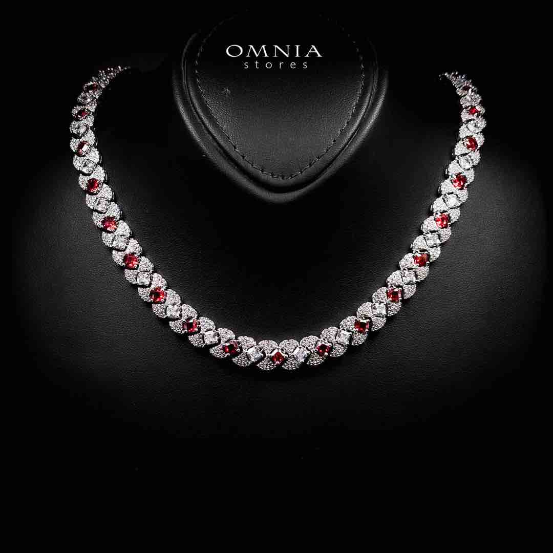 Omnia Layan Red Bridal Full Set in High-Quality Zircon Stone Rhodium Plated