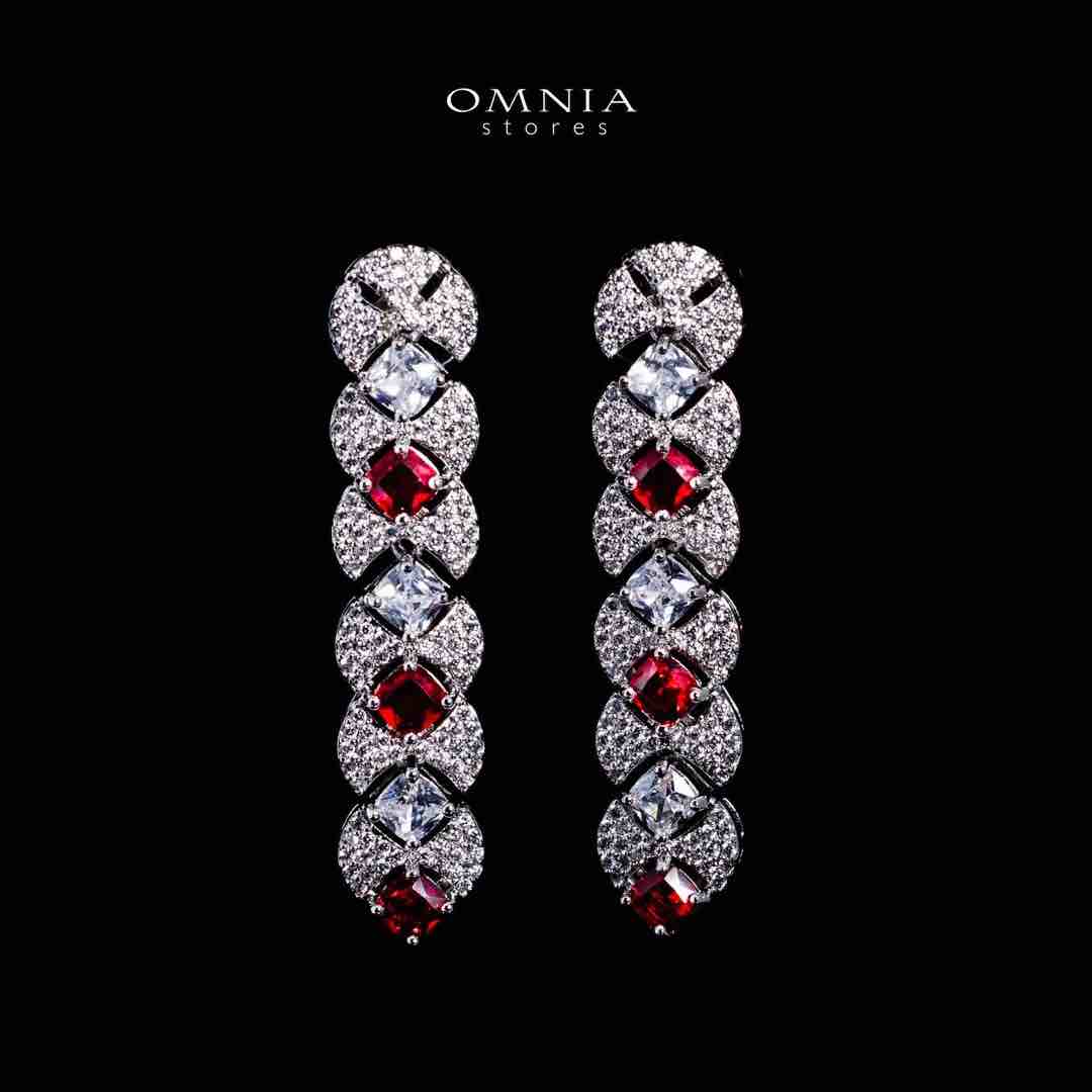 Omnia Layan Red Bridal Full Set in High-Quality Zircon Stone Rhodium Plated