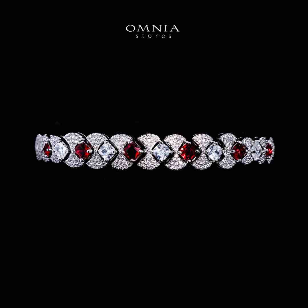 Omnia Layan Red Bridal Full Set in High-Quality Zircon Stone Rhodium Plated