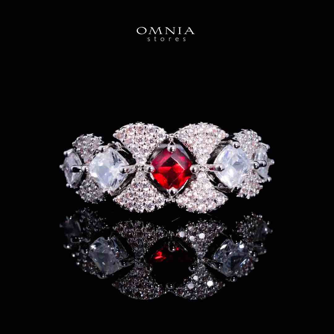 Omnia Layan Red Bridal Full Set in High-Quality Zircon Stone Rhodium Plated