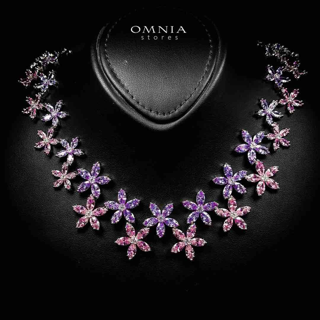 Omnia Yusra Pink and Purple Bridal Full Set in High Quality Simulated Diamonds - OMNIASTORES UAE