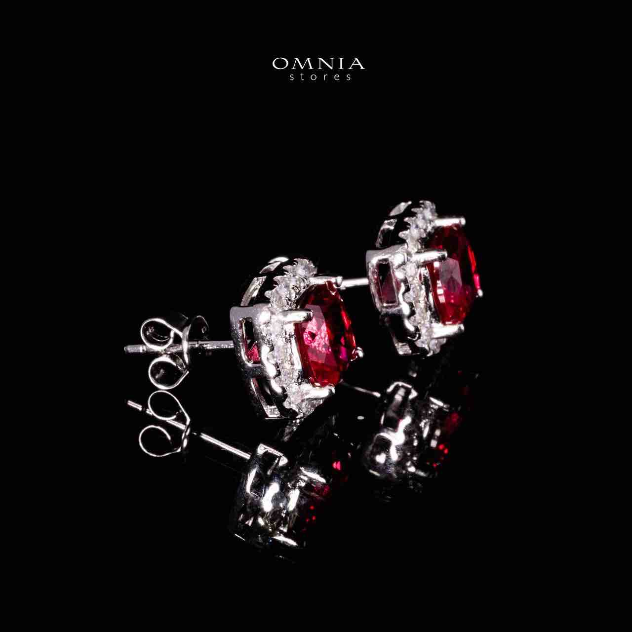 Omnia Dareema Silver Square Stud Earrings 925 Silver in GRC Certifited High Quality Red Ruby Lab Grown Stones