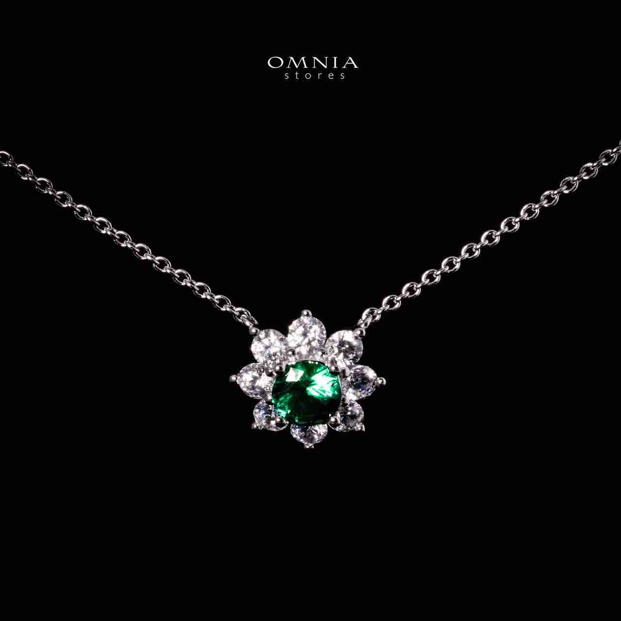 Omnia Naisha Silver Necklace and Earrings Set in 925 Silver With High Quality GRC Certified Emerald Green Lab Grown Stones