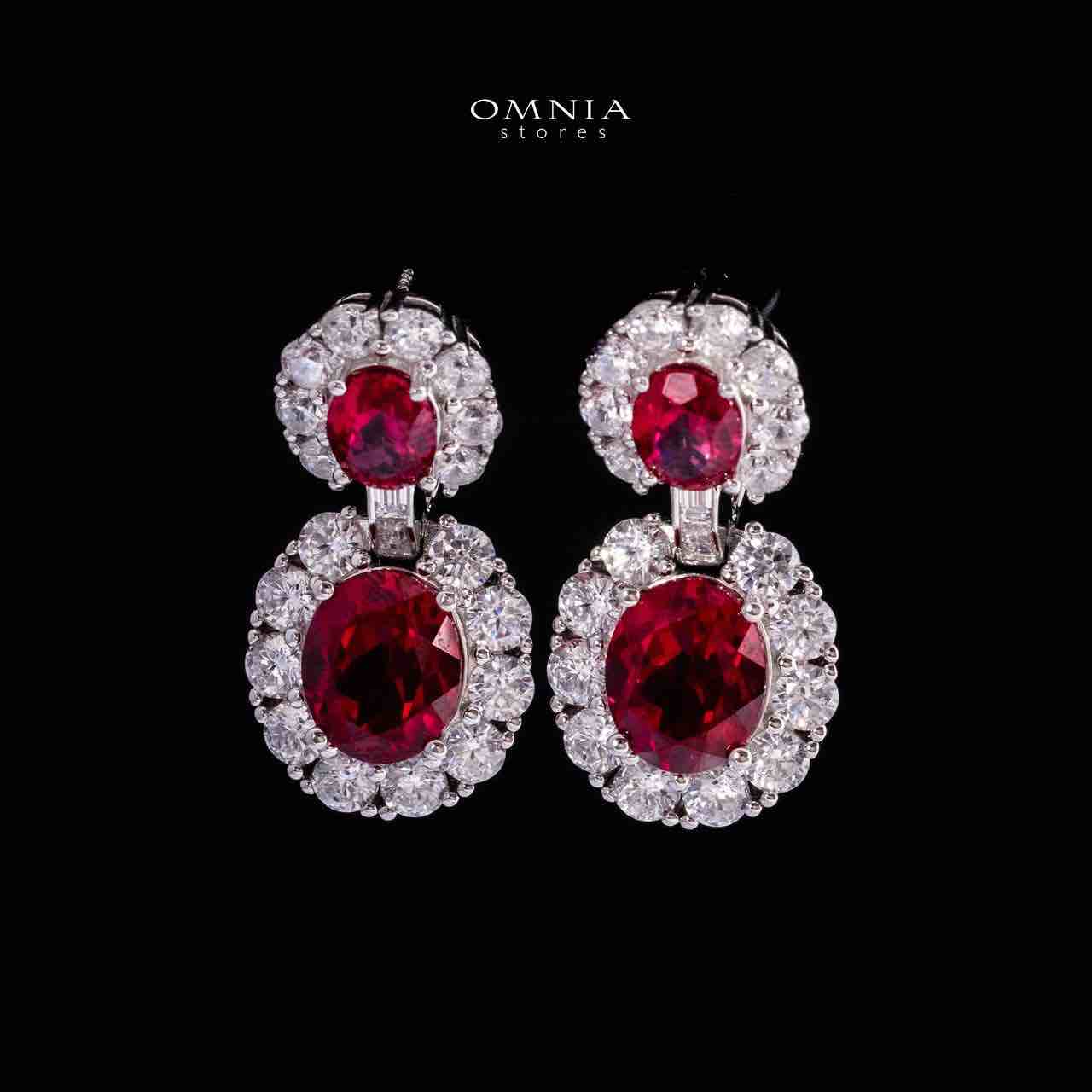 Omnia Naila Silver Oval Drop Earrings in 925 Silver With High Quality GRC Certified Red Ruby Lab Grown Stones