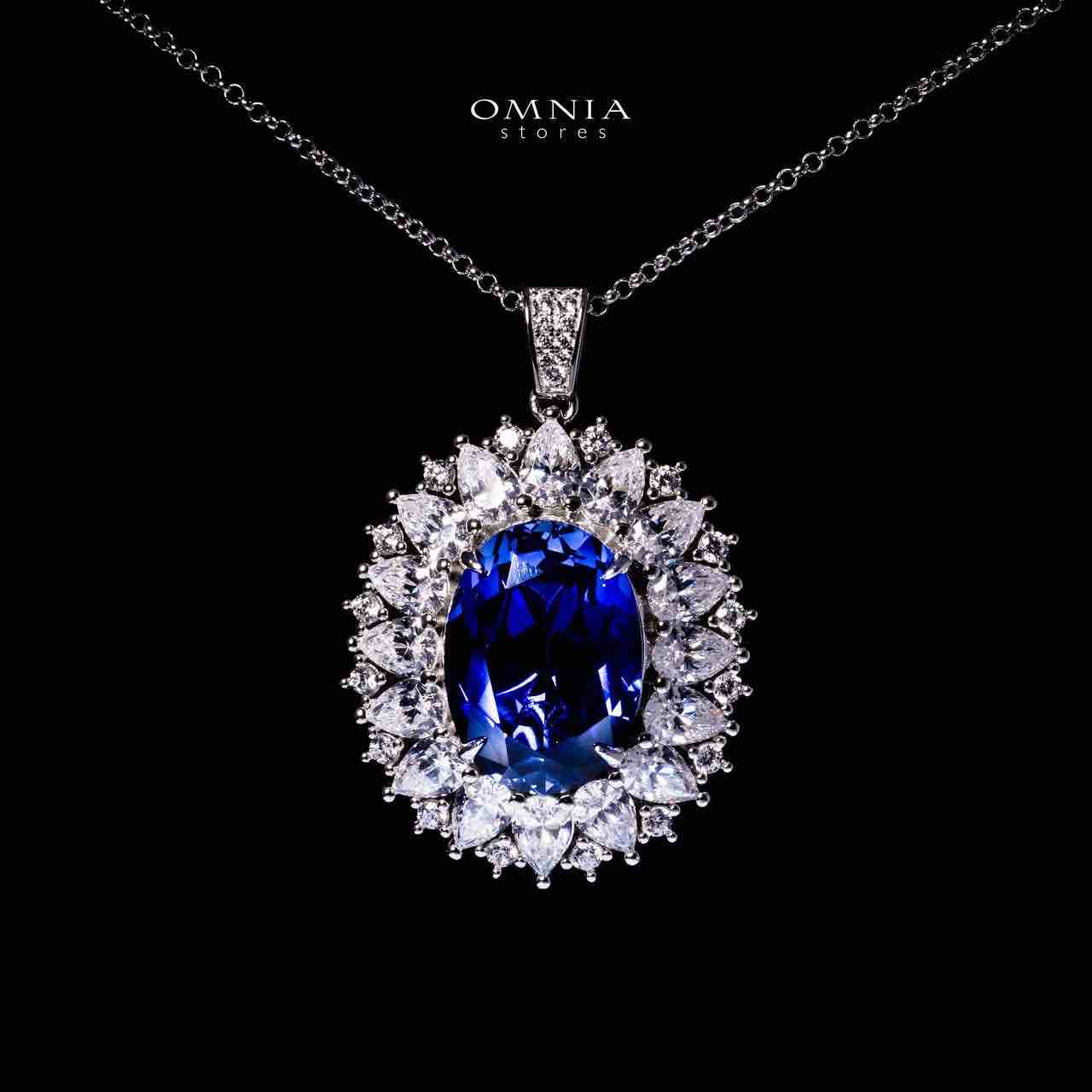 Omnia Zayra Silver Necklace and Earrings Set in 925 Silver With High Quality GRC Certified Saphhire Blue Lab Grown Stones