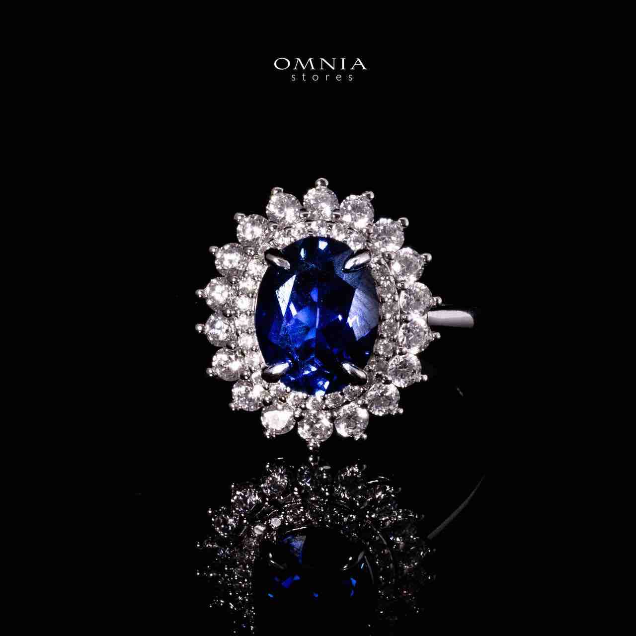 Omnia Mena Silver Ring in 925 Silver With GRC Certifited High Quality Sapphire Blue Lab Grown Stones