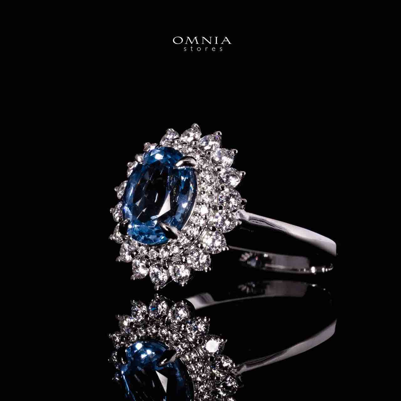 Omnia Mena Silver Ring in 925 Silver With GRC Certifited High Quality Synthetic Spinel Sky Blue Lab Grown Stones