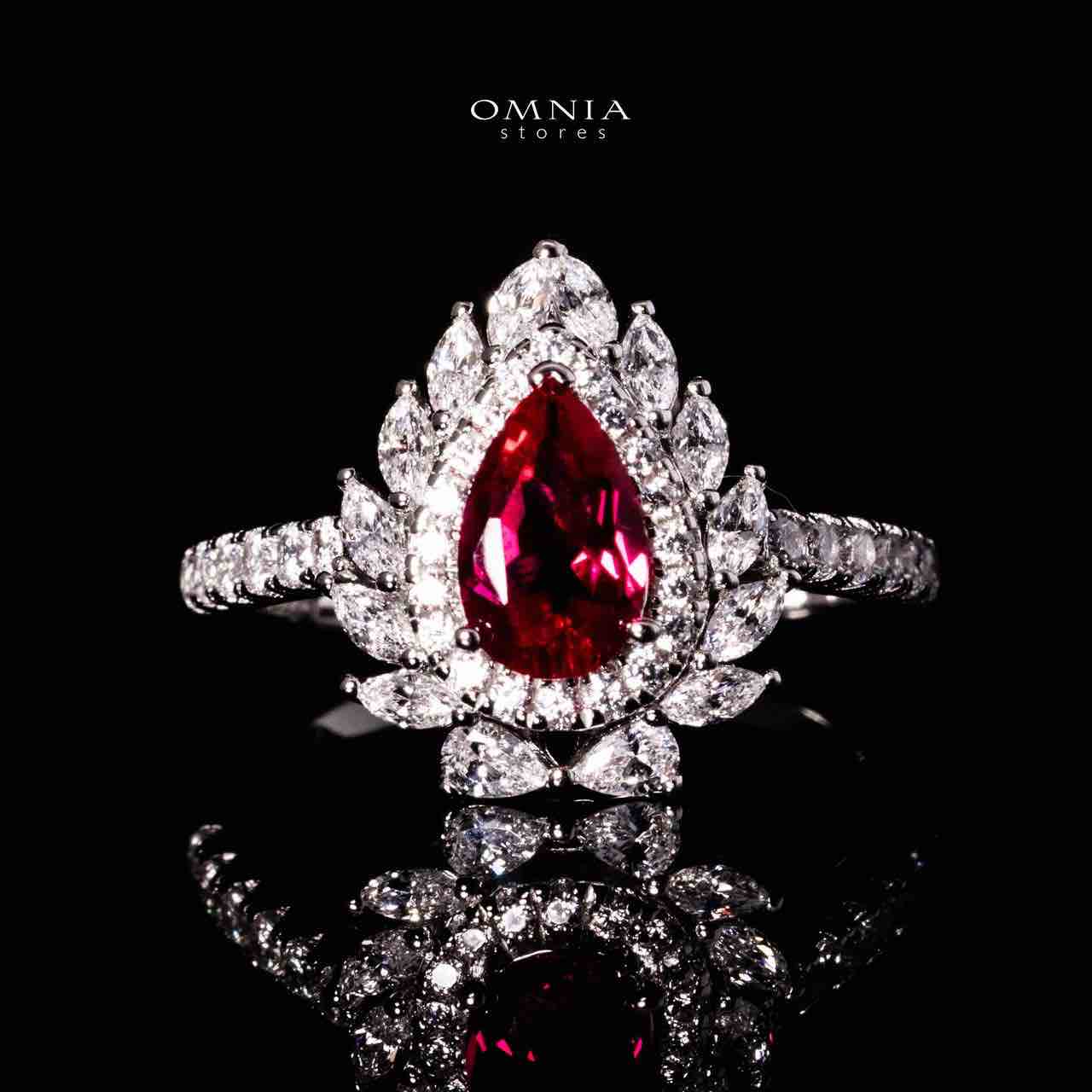 Omnia Nahima Silver Ring in 925 Silver With GRC Certifited High Quality Ruby Red Lab Grown Stones