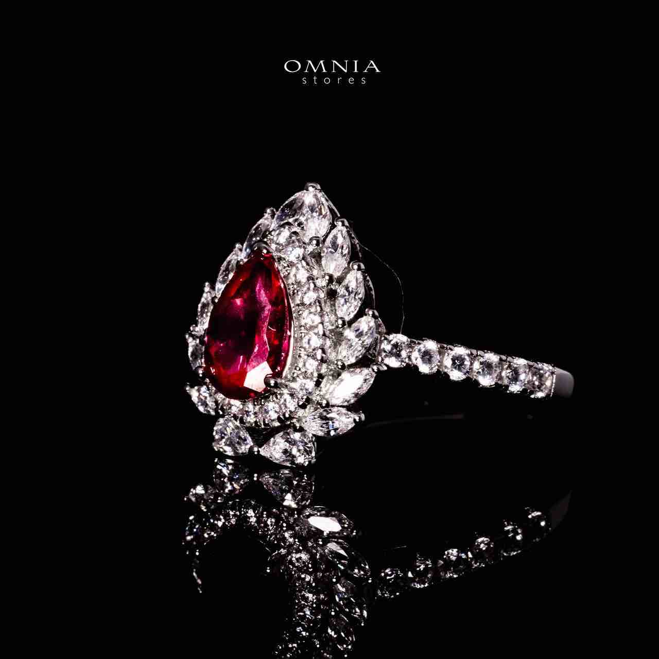 Omnia Nahima Silver Ring in 925 Silver With GRC Certifited High Quality Ruby Red Lab Grown Stones