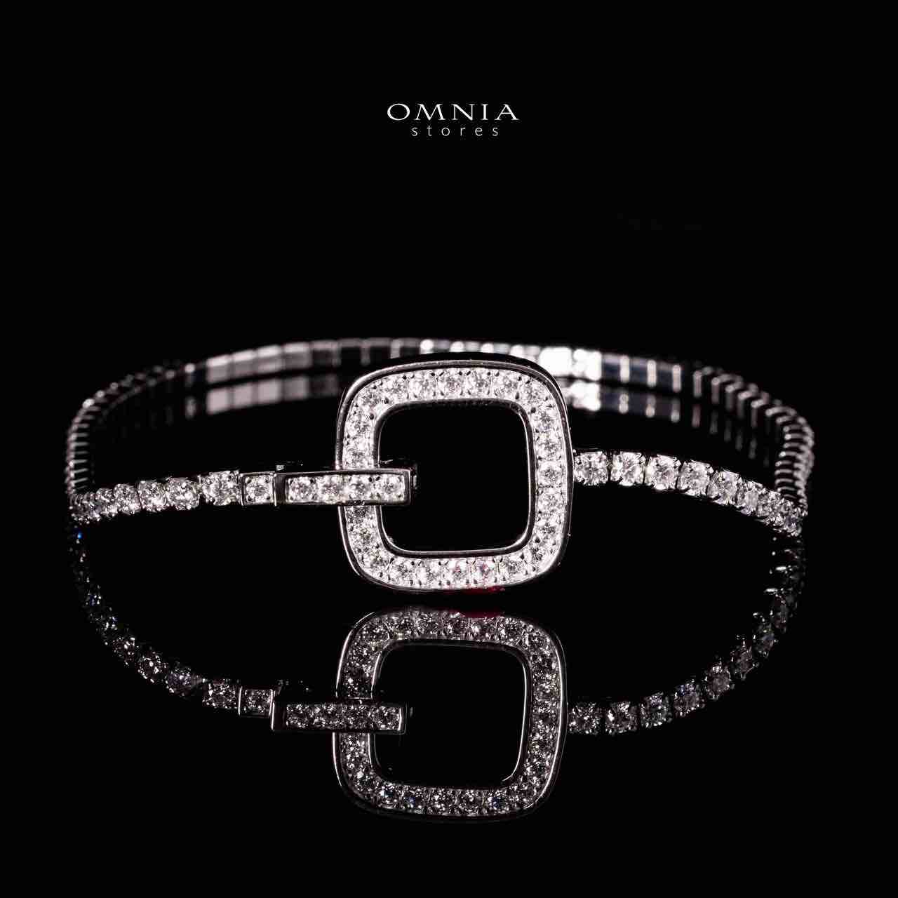 Omnia Emma White Square Silver Bracelet in 925 Silver with High-Quality Moissanite Stones