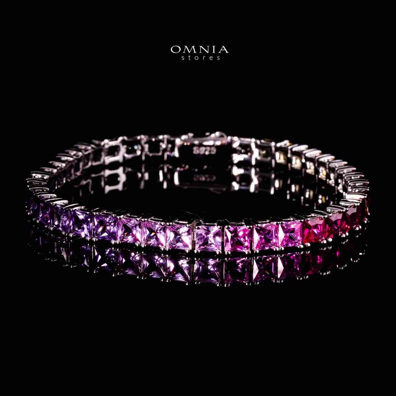 Omnia Zaha Rainbow Silver Tennis Bracelet in 925 Silver With GRC Certifited High Quality Sapphire Lab Grown Stones