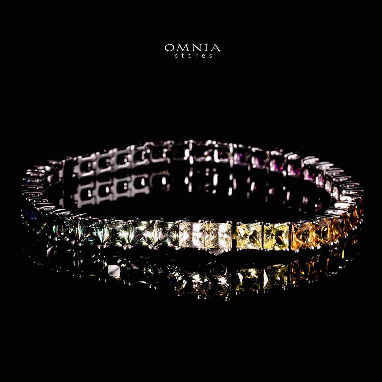 Omnia Zaha Rainbow Silver Tennis Bracelet in 925 Silver With GRC Certifited High Quality Sapphire Lab Grown Stones