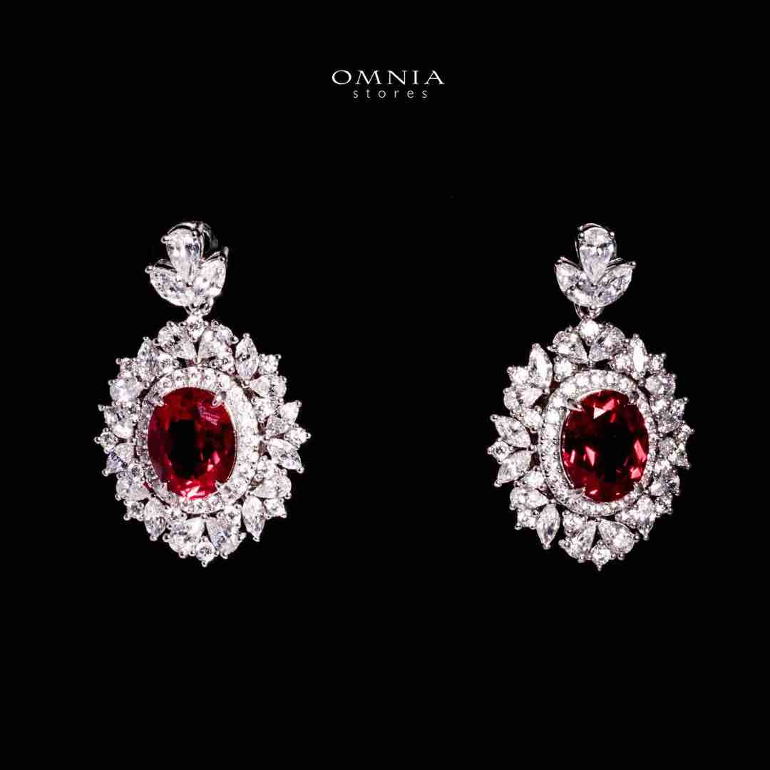 Omnia Esma Silver Necklace and Earrings Set in 925 Silver With High Quality GRC Certified Ruby Red Lab Grown Stones