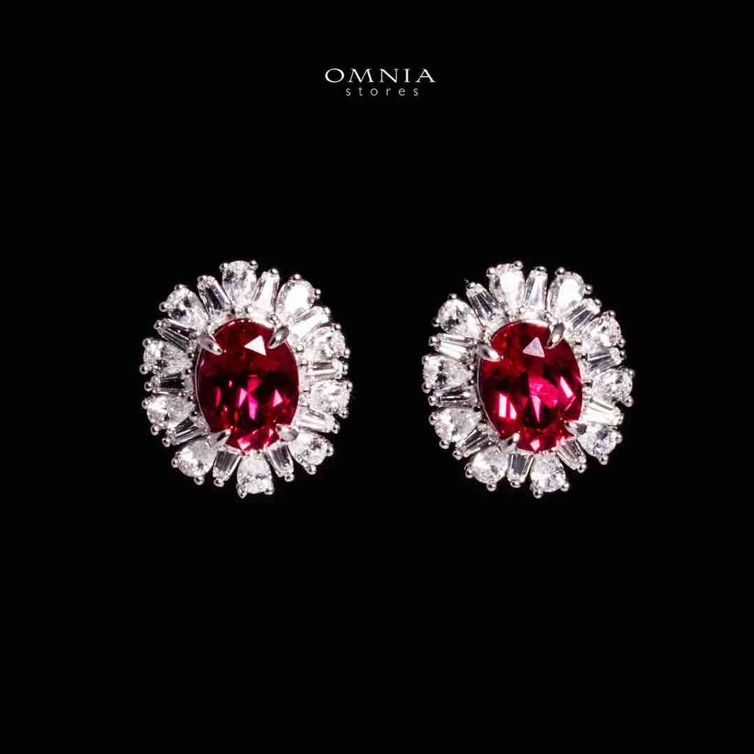 Omnia Alima Silver Necklace and Earrings Set in 925 Silver With High Quality GRC Certified Ruby Red Lab Grown Stones