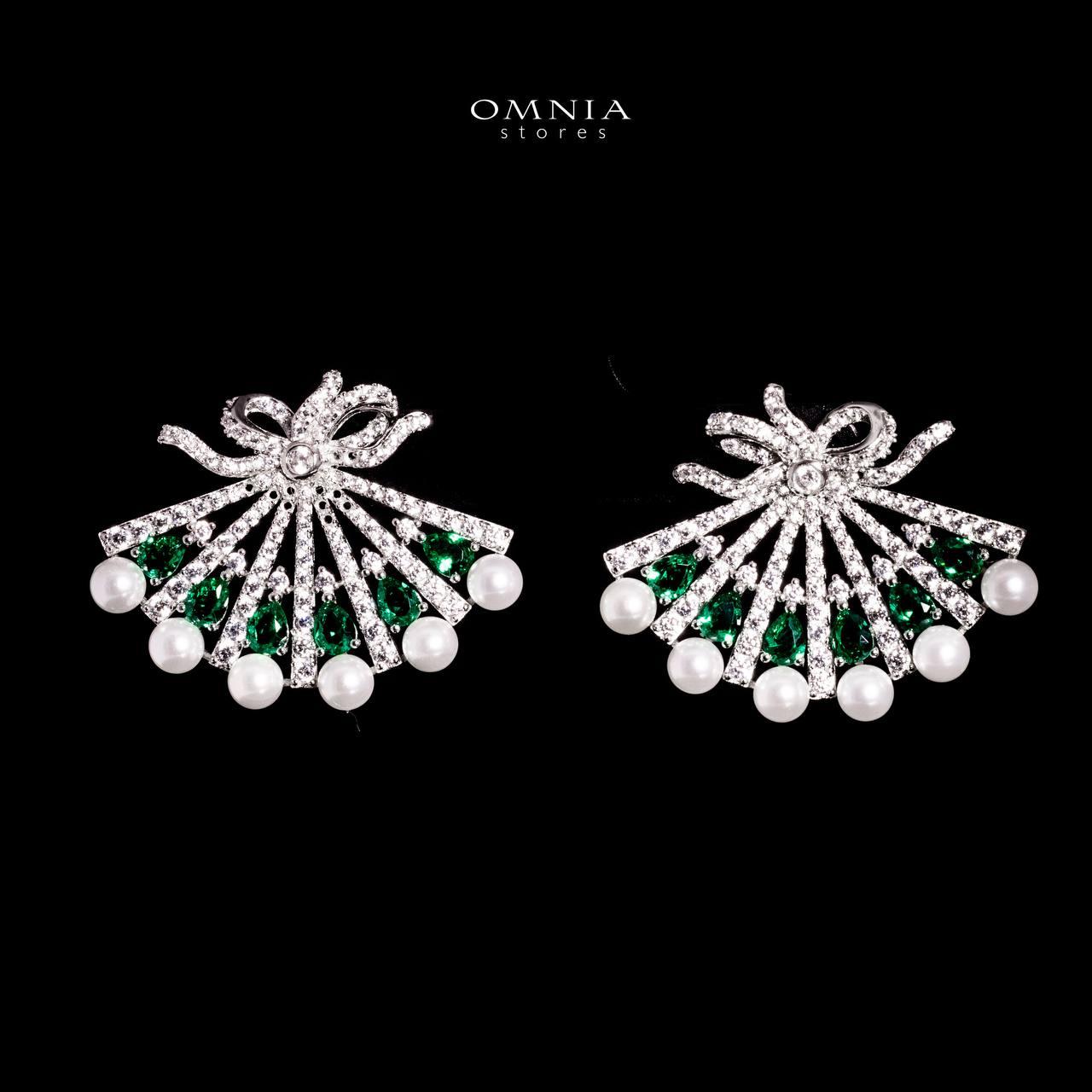Omnia Azra Silver Pearl Earrings In 925 Silver With High Quality Green Lab Crafted Stones