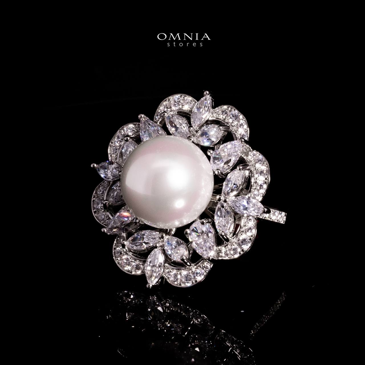 Omnia Alaya Silver Pearl Ring In 925 Silver With High Quality Lab Crafted Stones