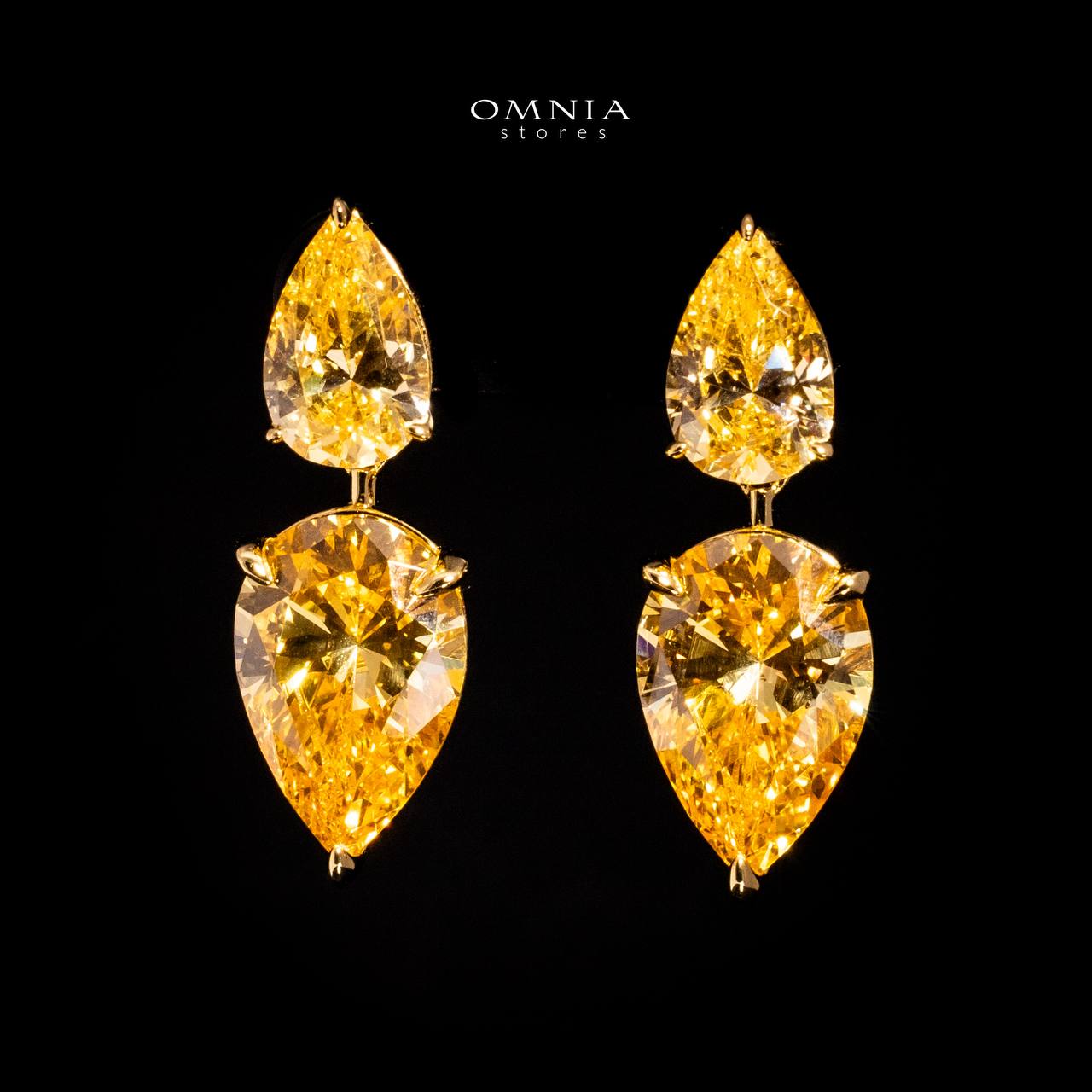 Omnia Nailah Gold Yellow Drop Earrings In 925 Silver With High Quality Lab Crafted Stones