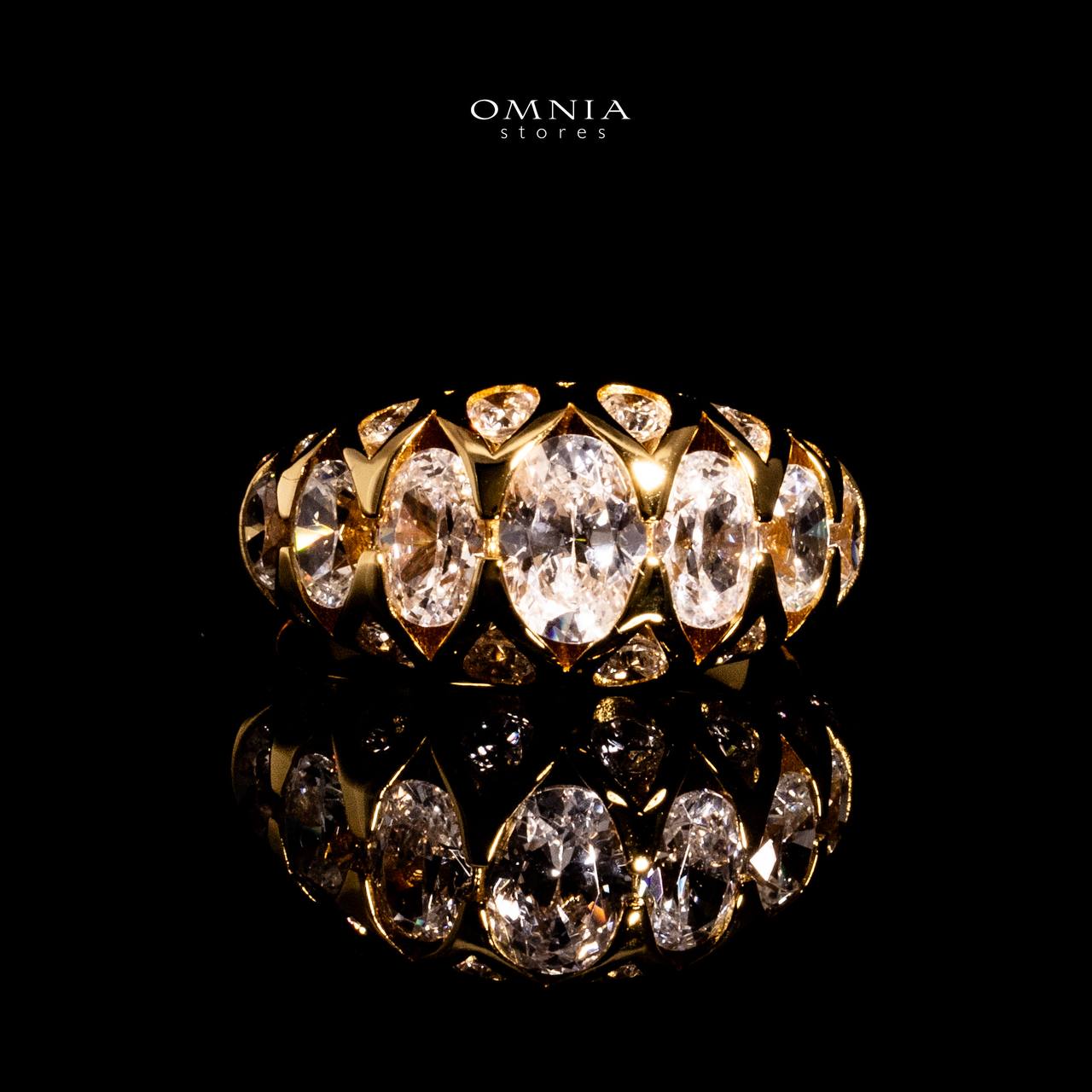 Omnia Manha Gold Ring With High Quality Certified Lab Crafted Stones In 925 Silver