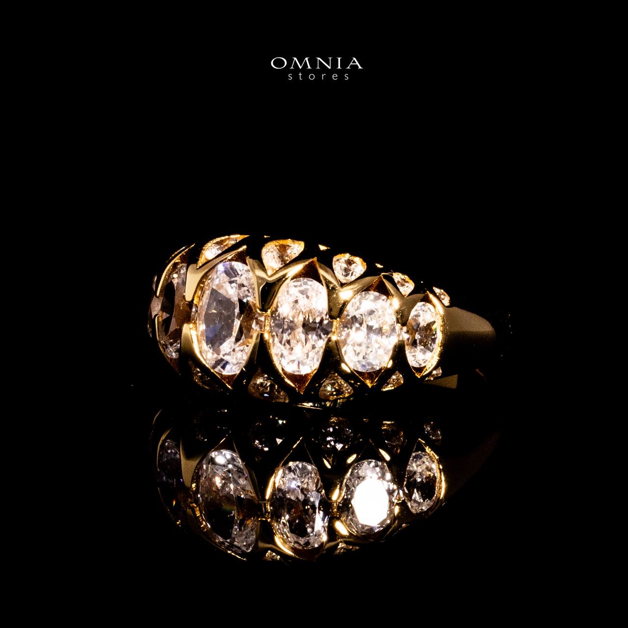 Omnia Manha Gold Ring With High Quality Certified Lab Crafted Stones In 925 Silver