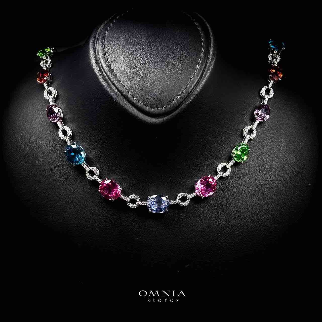 Omnia Reina Multi Color Necklace In 925 Silver With High Quality Lab Crafted Stones 46CM