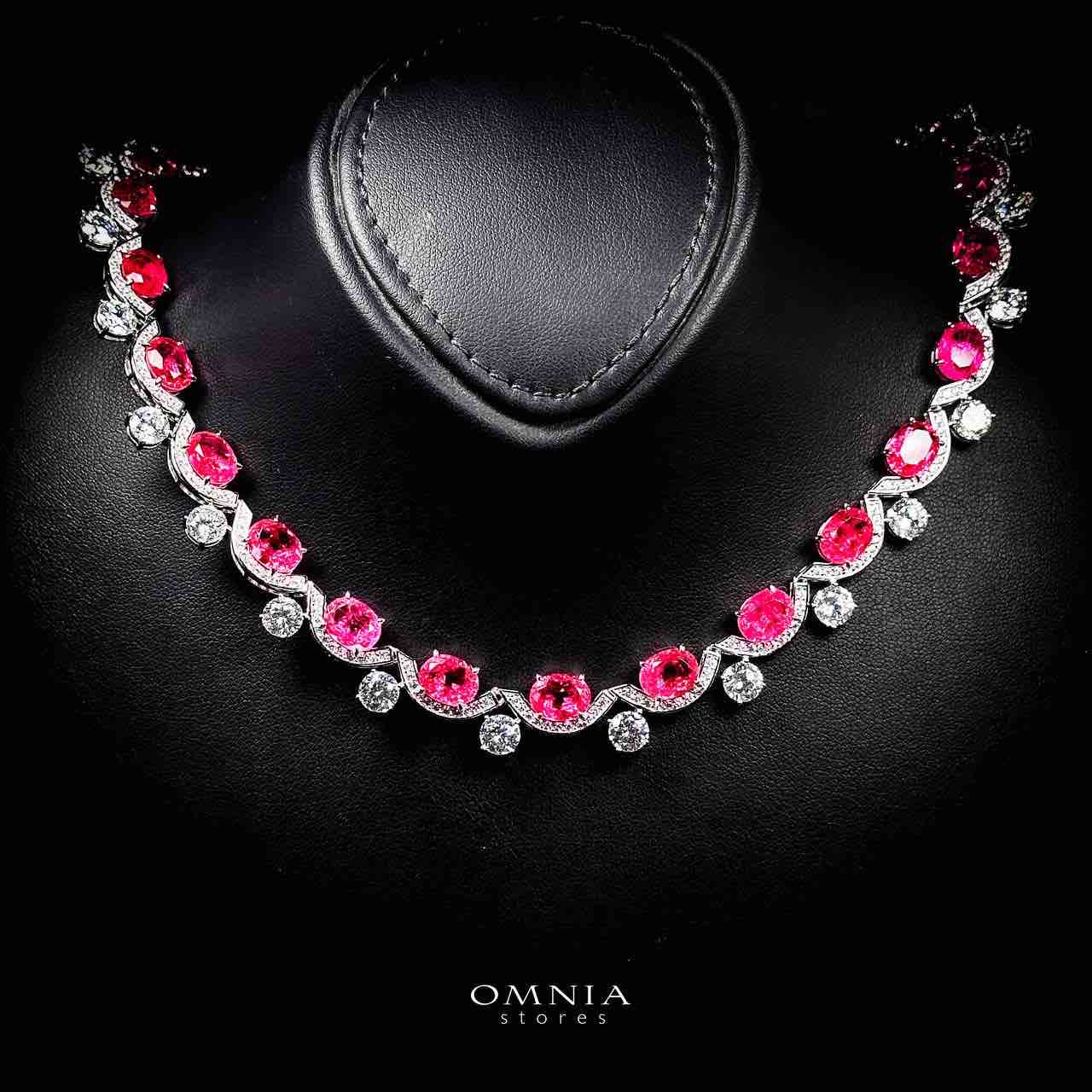 Omnia Saraya Silver Pink Necklace In 925 Silver With High Quality Lab Crafted Stones 43CM