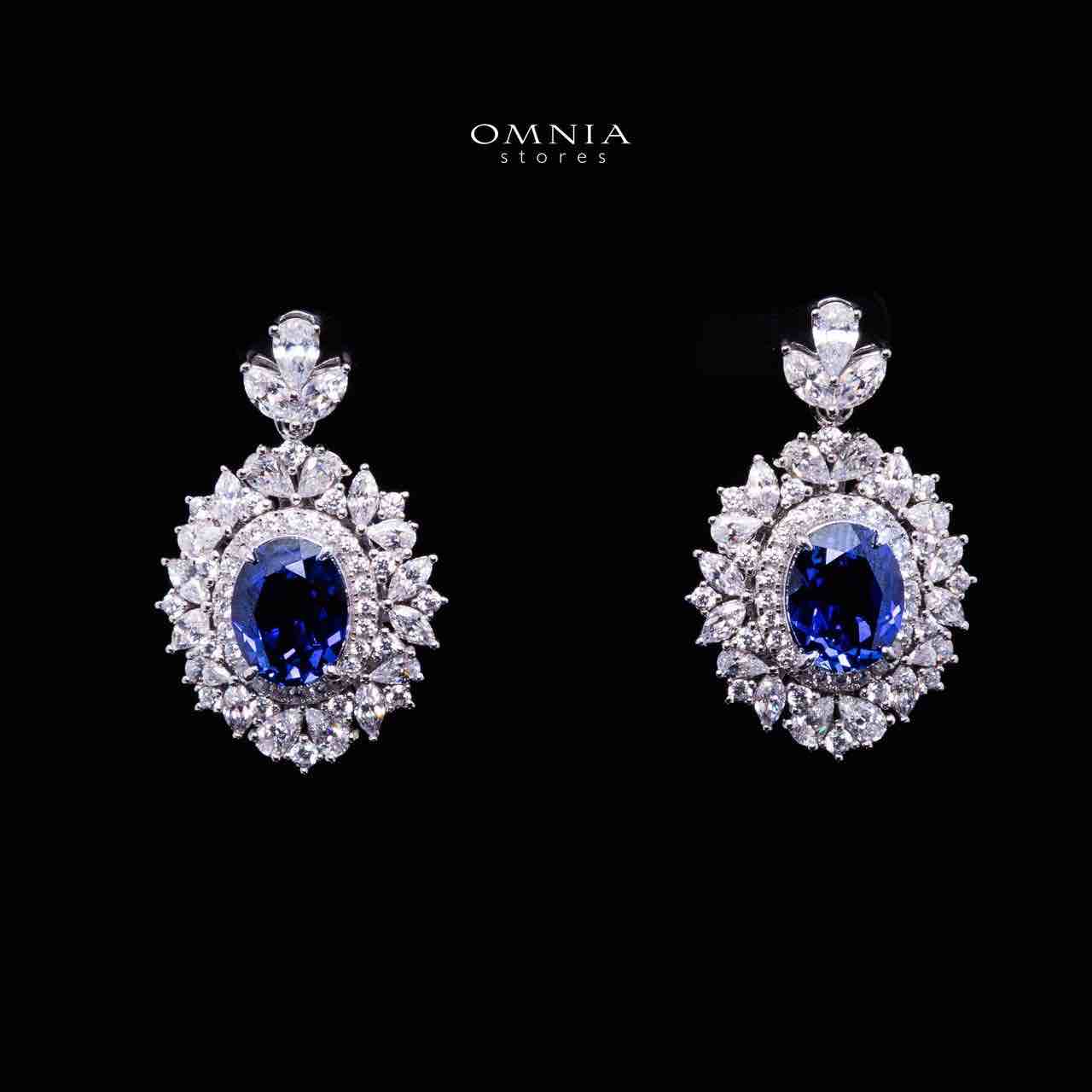 Omnia Esma Silver Necklace and Earrings Set in 925 Silver With High Quality GRC Certified Sapphire Blue Lab Grown Stones