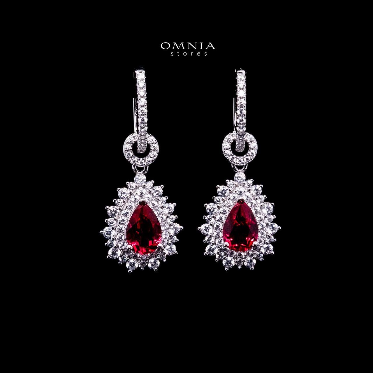 Omnia Zayla Silver Drop Earrings in 925 Silver With High Quality GRC Certified Ruby Red Lab Grown Stones