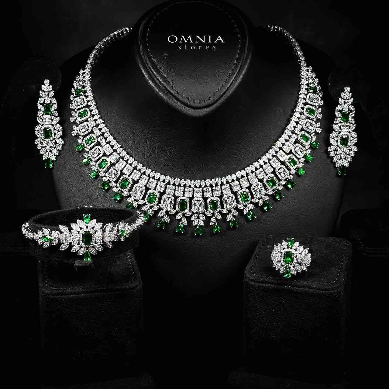Omnia Kaila Green Luxury Bridal Full Set in High Quality Zircon Stone in Rhodium Plated - OMNIASTORES UAE