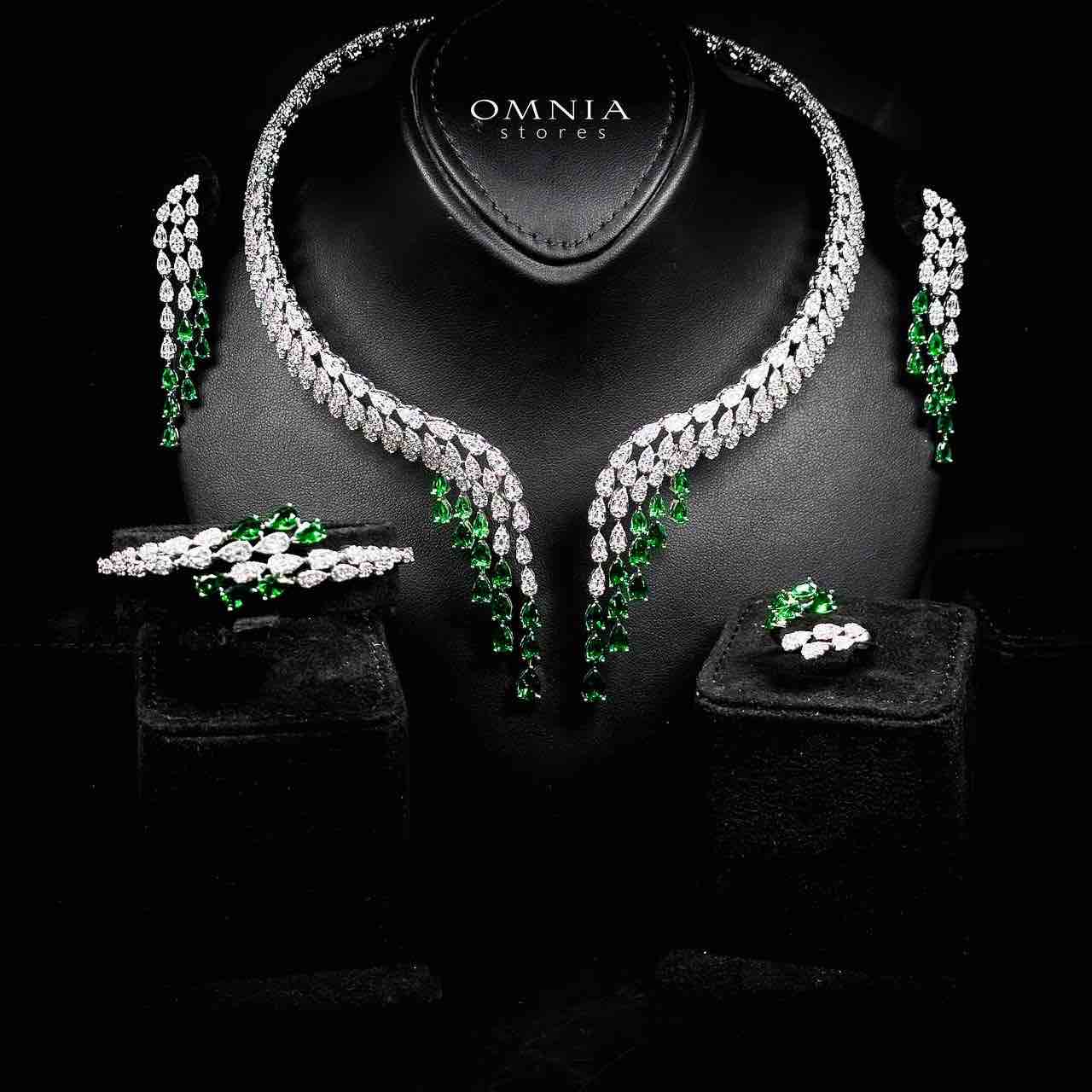 Omnia Senna Luxury Bridal Green Full Set in High Quality Zircon Stone Rhodium Plated - OMNIASTORES UAE
