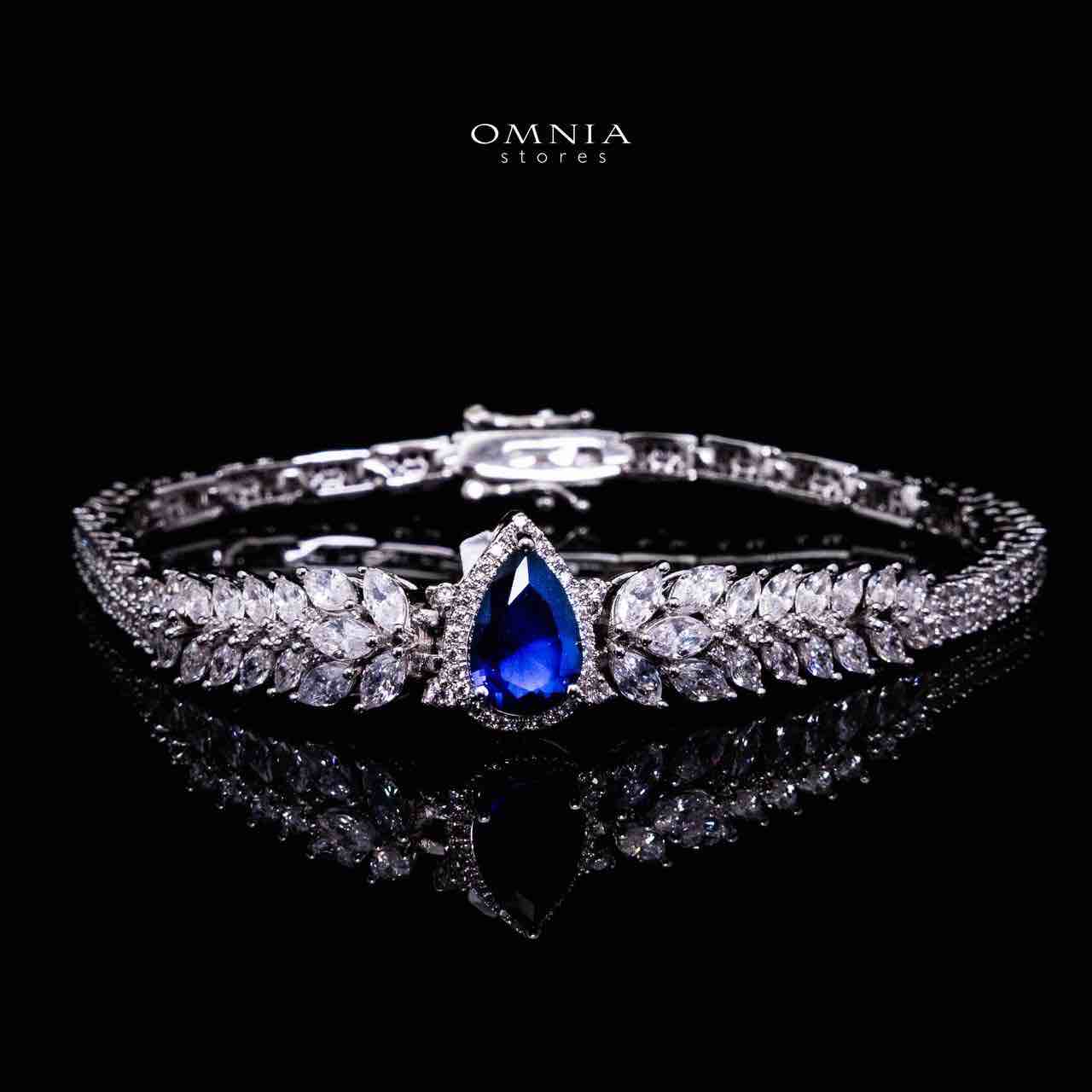 طقم زفاف Omnia Aamira Teardrop-Design باللون الأزرق الداكن الكامل مع أحجار الزركون عالية الجودة بلمسة نهائية مطلية بالروديوم