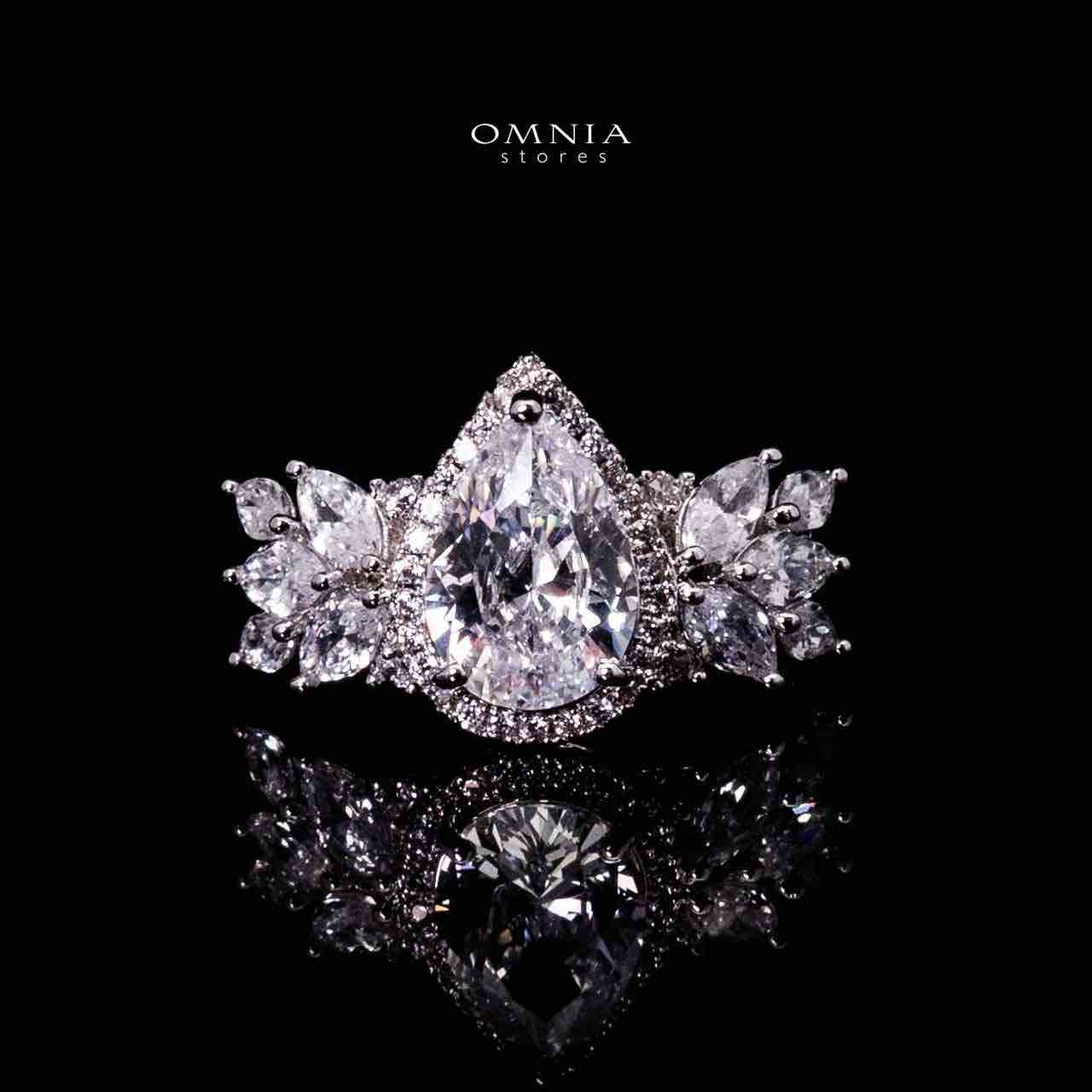 Omnia Aamira Teardrop-Design Bridal Crystal White Full Set with High-Quality Zircon Stones in Rhodium-Plated Finish