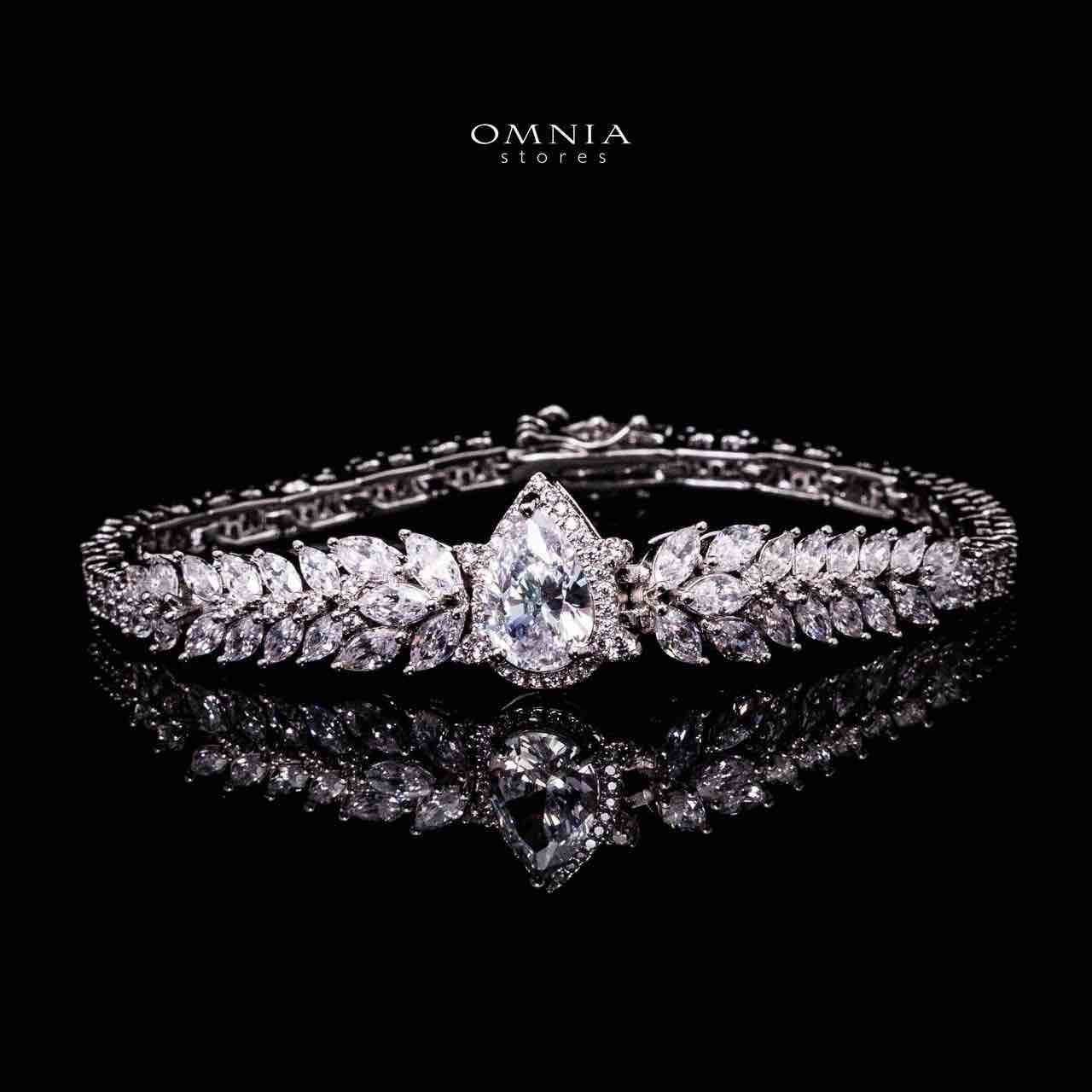 Omnia Aamira Teardrop-Design Bridal Crystal White Full Set with High-Quality Zircon Stones in Rhodium-Plated Finish