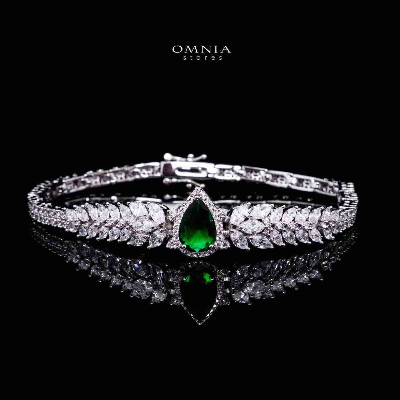 Omnia Aamira Teardrop-Design Bridal Crystal Emerald Green Full Set with High-Quality Zircon Stones in Rhodium-Plated Finish
