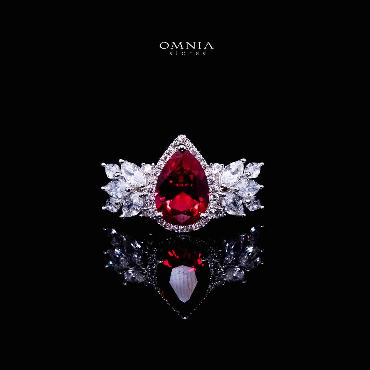 Omnia Aamira Teardrop-Design Bridal Red Full Set with High-Quality Zircon Stones in Rhodium-Plated Finish (Size 18cm Ring Size 7 Only available in KSA) - OMNIASTORES UAE