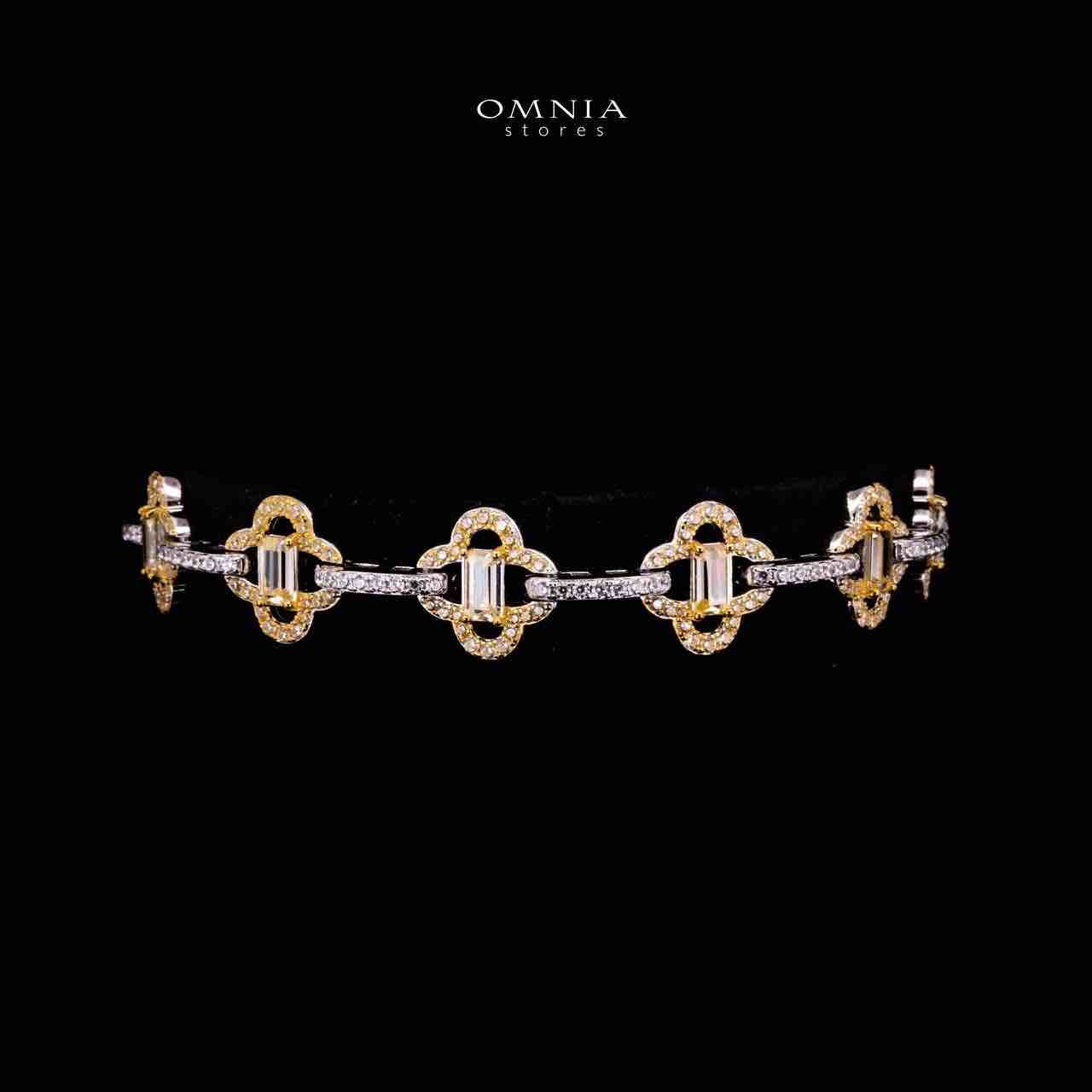 Omnia Amna Gold and White Necklace, Bracelet and Earrings Set in 92.5 Silver High Quality Simulated diamonds
