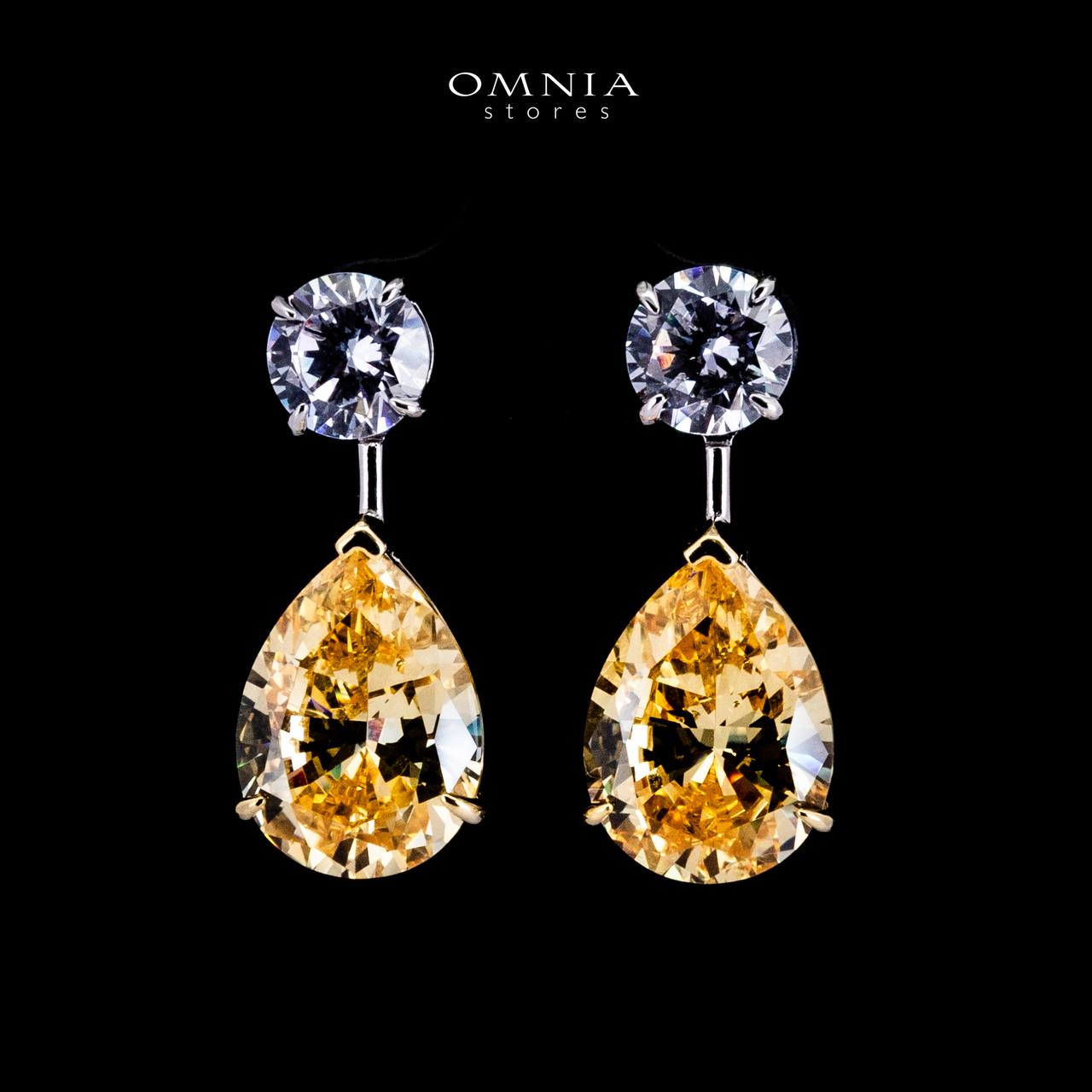 Omnia Danya Yellow Silver Drop Earrings in 925 Silver with High Quality Simulated Diamonds