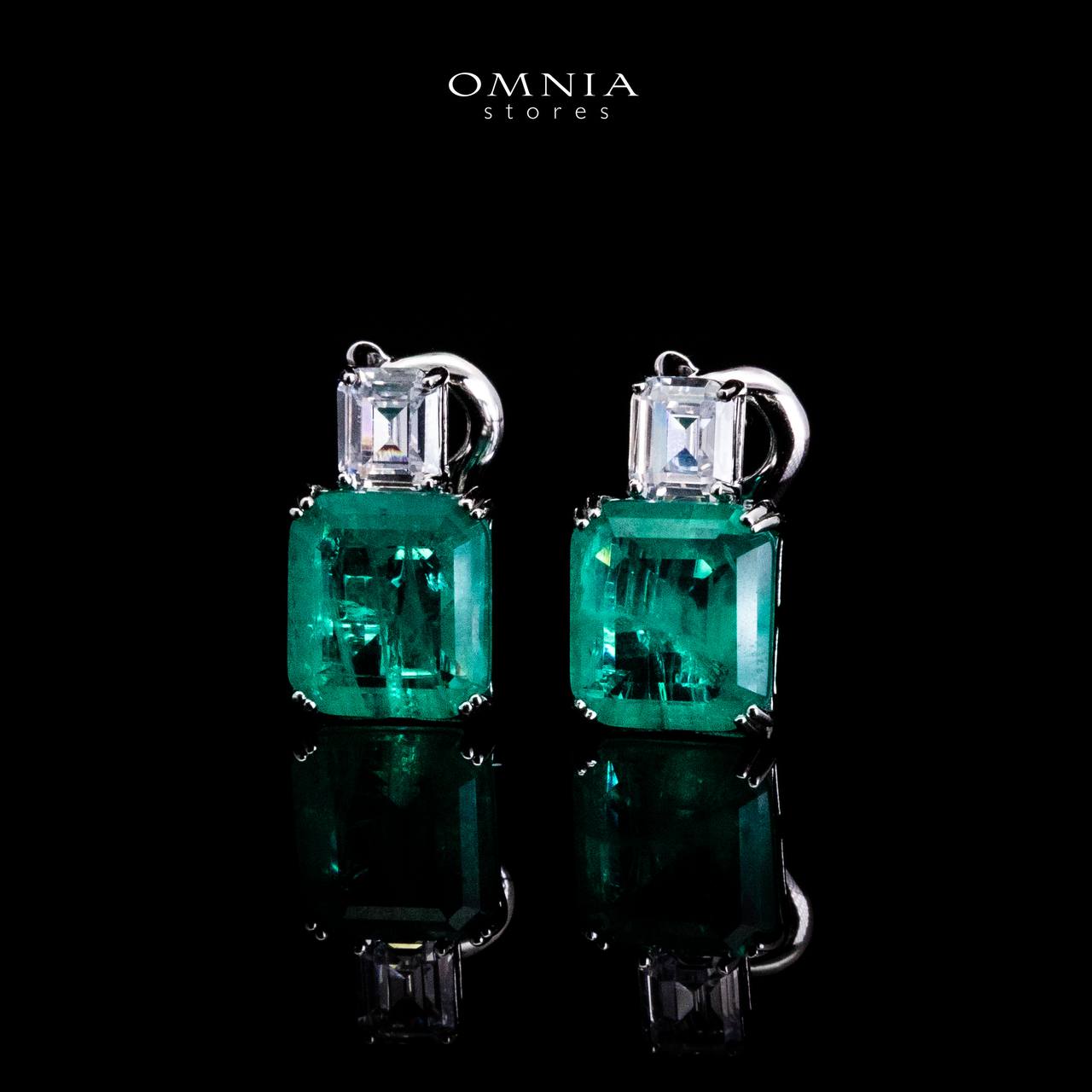 Omnia Candice Turquoise Cut Clip-On Earrings in 92.5 Silver with High Quality Simulated Diamonds
