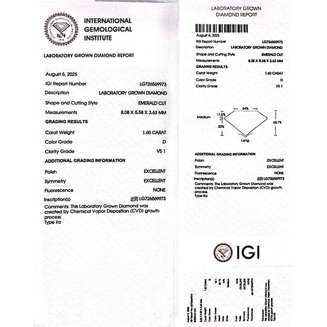 Omnia Aysha White Ring 925 Silver High Quality IGI Certifited High Quality Lab Grown Stones 1.60ct