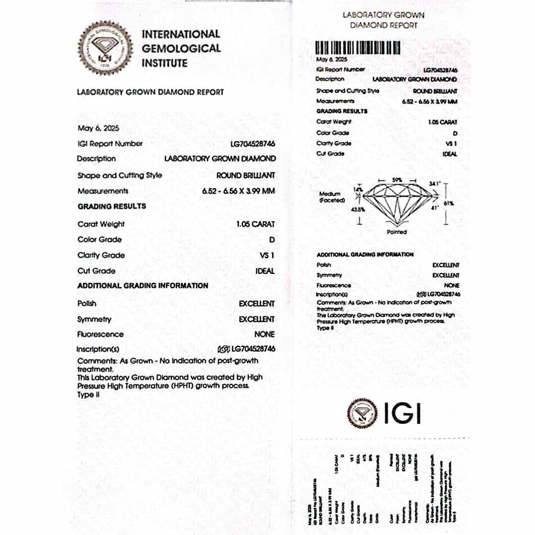 Jamyla Lab Grown With IGI Certifited D VS1 Round Brilliabt White Ring In 925 Silver 1.00ct - OMNIASTORES UAE